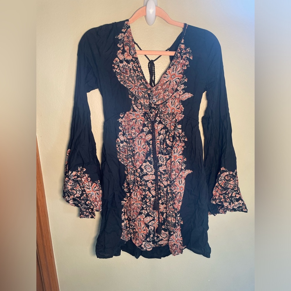 Abercrombie & Fitch Tunic bell sleeves floral  witchy fall boho alt A079